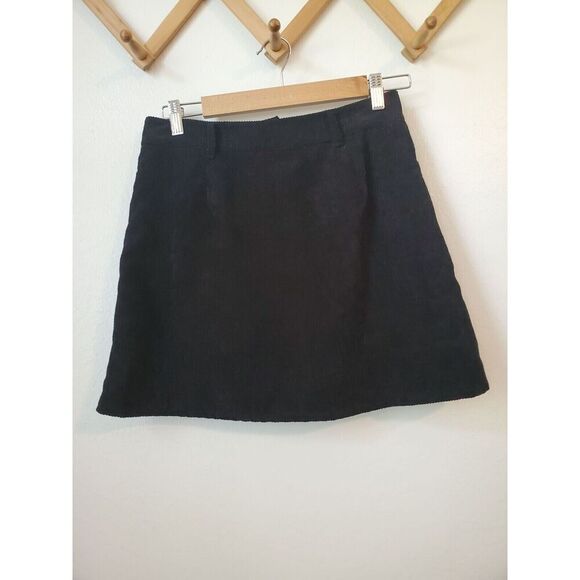 NWT Romwe black corduroy mini skirt button front a line S minimal goth winter - Picture 2 of 2